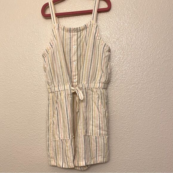 Old Navy linen Tie-Front striped Utility Romper jumpsuit shorts beach L 10/12 - Picture 2 of 13